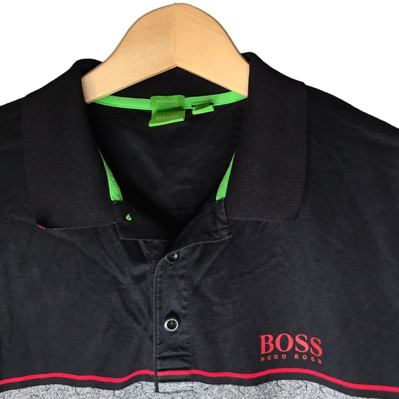Hugo Boss Cotton Paddy Polo Colour Block Heather Grey Black Stripes Men's XL - Picture 3 of 10